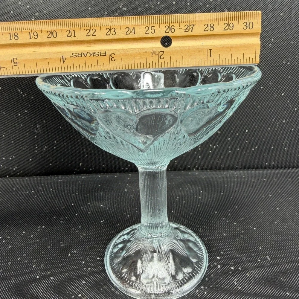 Williams Sonoma Heart Embossed Glass Dessert Martini Cups‎ Set 2 Blue Pedestal